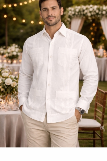 Guayabera de Lino Presidencial Clásica de 4 Bolsas GUAYABERAS 