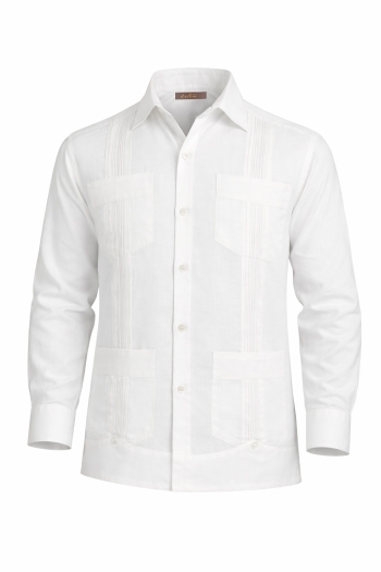 Classic Style 4 Pocket White Organic Linen Guayabera GUAYABERAS