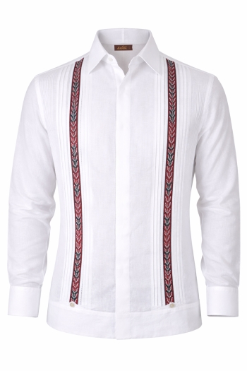 Guayabera de Lino Con Bordado a Mano Color Rojo Jaspeado GUAYABERAS 