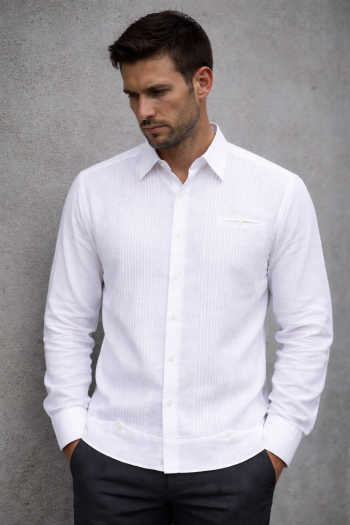 Guayabera de Lino con Algodon Presidencial Manga Larga Blanca GUAYABERAS 