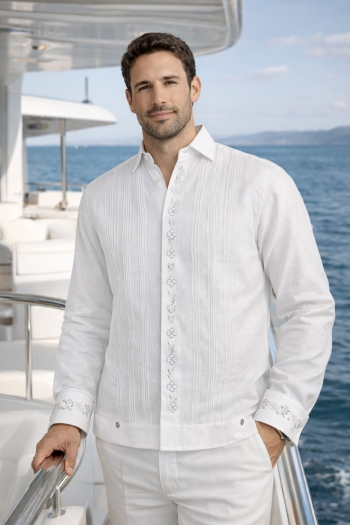 Guayabera de Lino Blanco Con Bordado Artesanal Para Evento GUAYABERAS 