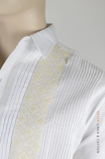 Camisa de Lino Algodon Blanco Con Bordado Con Alforzas CAMISAS