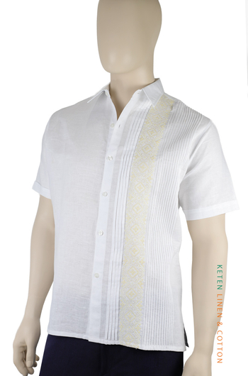 White Cotton & Linen Shirt With Embroidery and Tucks SHIRTS
