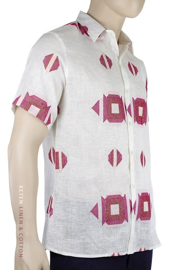 Camisa Blanca 100% Lino Bordado Manga Corta CAMISAS