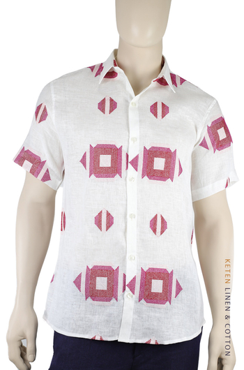 100% White Linen Shirt Embroidered and Short Sleeve SHIRTS