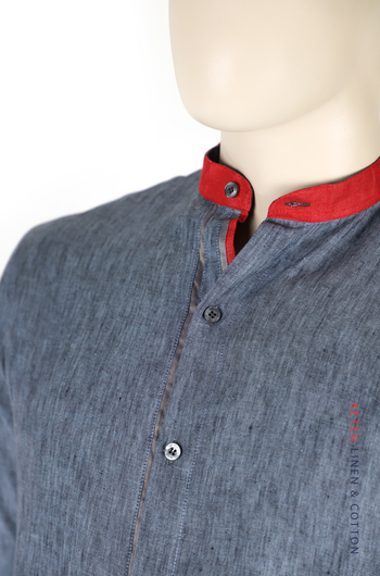 Camisa de Lino 100% Color Gris y Combinacion Rojo CAMISAS