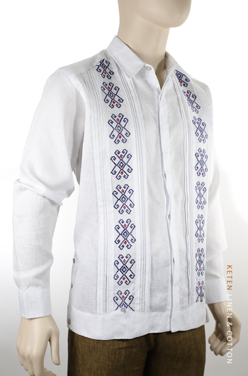 Hand Embroidered White Italian Linen Guayabera GUAYABERAS