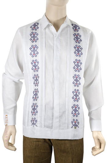 Guayabera De Lino Italiano Blanco Bordado a Mano GUAYABERAS 