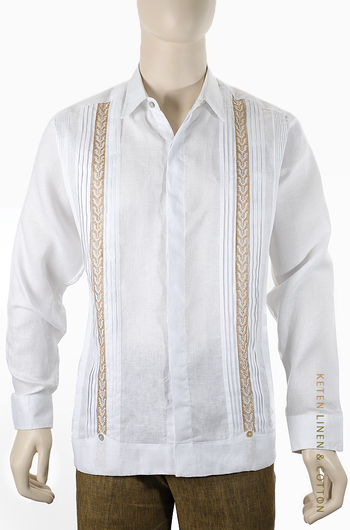 Guayabera de Lino Con Bordado Color Caqui GUAYABERAS 