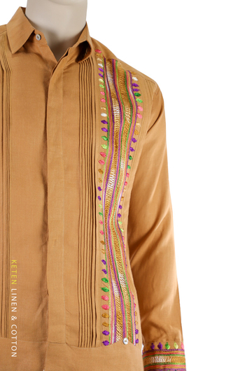 Handmade Orange Guayabera Linen With Hand Embroidered GUAYABERAS