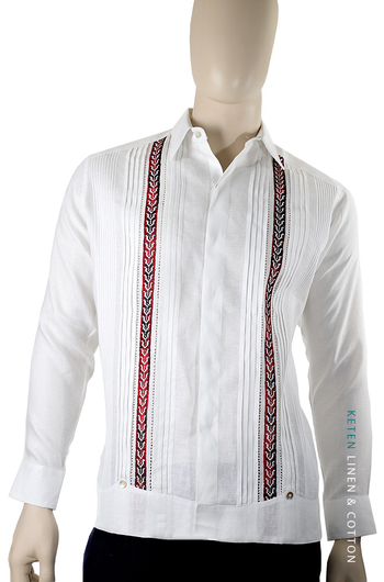 Linen Guayabera With Hand Embroidery in Red Color GUAYABERAS