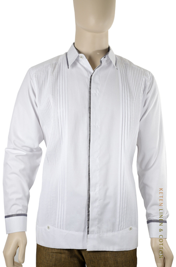 Guayabera Exclusiva Combinada Color Blanco Gris Algodon GUAYABERAS 