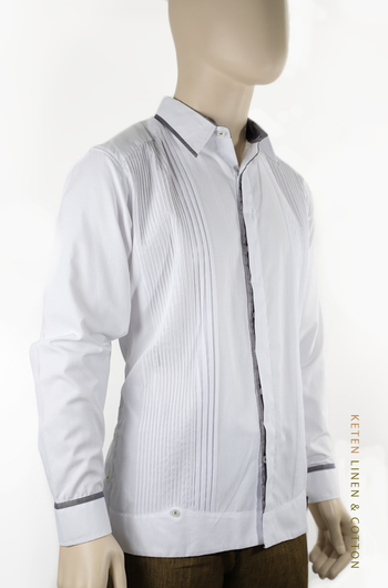 Exclusive White Cotton Guayabera Combined Gray Color GUAYABERAS