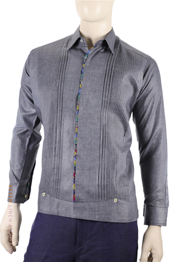 Guayabera de Lino Color Gris Oscuro Con Combinacion GUAYABERAS 