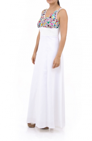 Beautiful Mexican Hand Embroidery Pure Linen Dress DRESSES