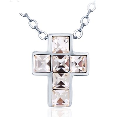 Rhodium Swarovski Cross Necklace JEWELRY