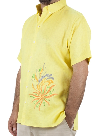 Yellow High Quality Pure Linen Shirt With Short Sleeves SHIRTS