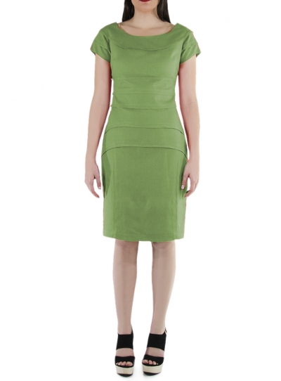 Apple Green Flounced 100% Linen Short Dress DRESSES