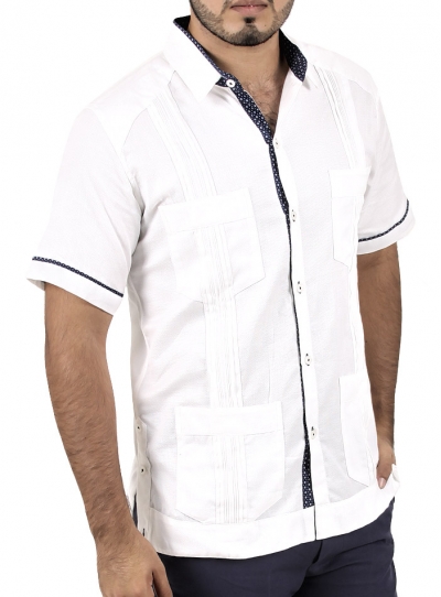 Cotton Cuban Guayabera 4 pocket with blue details GUAYABERAS