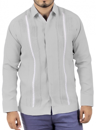 Guayabera Gris con Encaje y Alforzas GUAYABERAS 