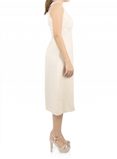 Short Beige Linen Dress with Embroidery DRESSES