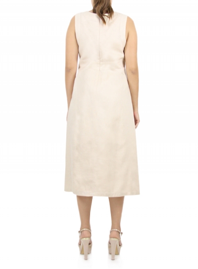 Short Beige Linen Dress with Embroidery DRESSES