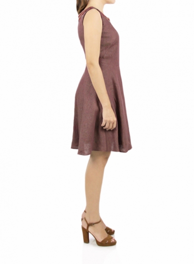 Short Brown Dress Embroidered Collar DRESSES