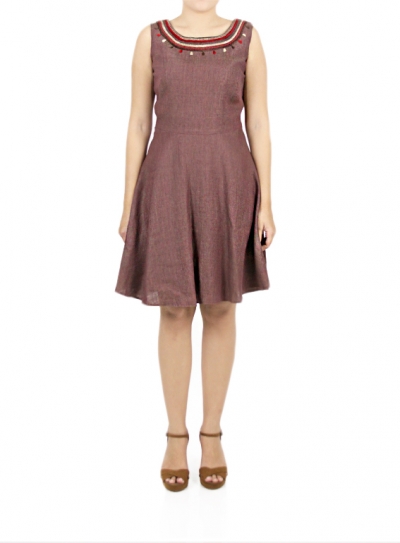 Short Brown Dress Embroidered Collar DRESSES