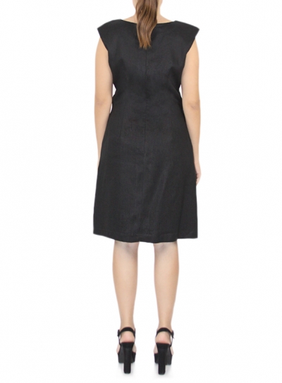 Black Linen Dress With Stripes DRESSES