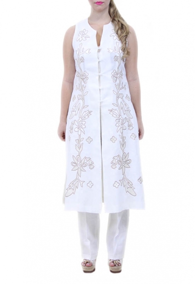 Embroidered 100% White Linen Tunic DRESSES