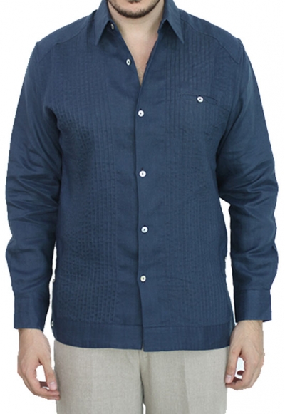 Linen Made Navy Blue Guayabera Shirt GUAYABERAS