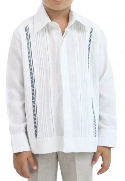 Guayabera Para Niño Color Blanco Con Bordado a Mano Punta Cruz GUAYABERAS