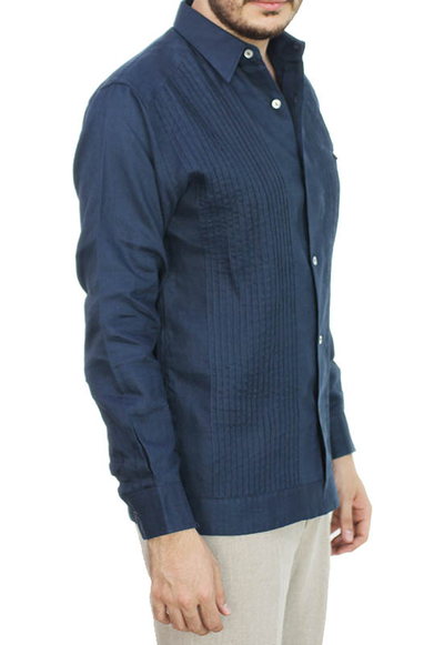 Linen Made Navy Blue Guayabera Shirt GUAYABERAS