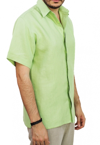 Camisa de Lino Manga Corta Color Verde Mojito CAMISAS