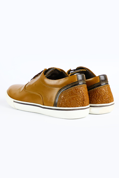 Tan Shoes With Aztec Ornamental Details SHOES FOR MEN