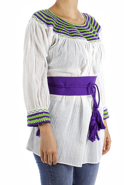 White Cotton Handmade Embroidered Blouse With Hand Embroidery TOPS