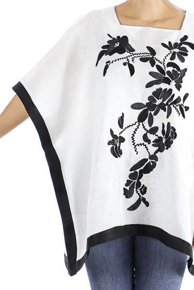 White Linen Top Handmade Embroidery TOPS