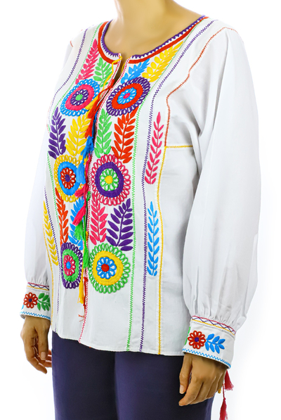 White Cotton Hand Embroidered Blouse TOPS