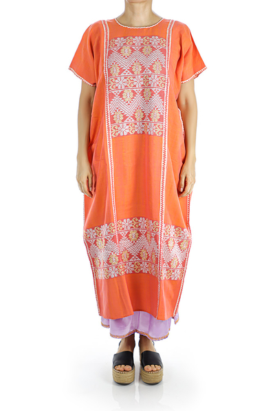 Vestido Tradicional Mexicano De Telar de Cintura Color Naranja MUJER