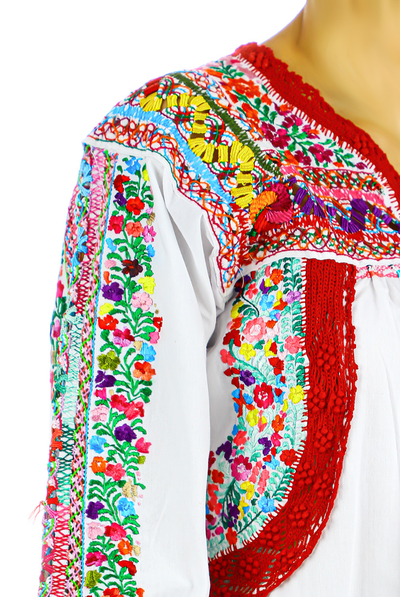 Fine Mexican Traditional HandMade White San Antonino Blouse / Dress TOPS
