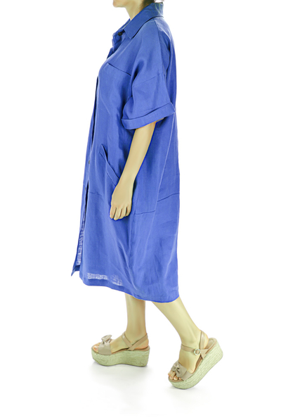 Classic Royal Blue Linen Dress Shirt from Keten DRESSES