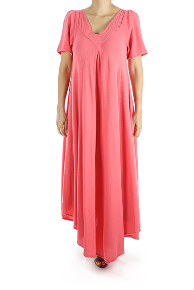 Vestido Largo de Algodón Color Salmon MUJER