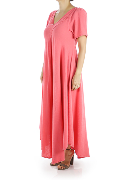 Vestido Largo de Algodón Color Salmon MUJER