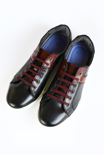 Black Shoes With Wine Color Leather SHOES FOR MEN