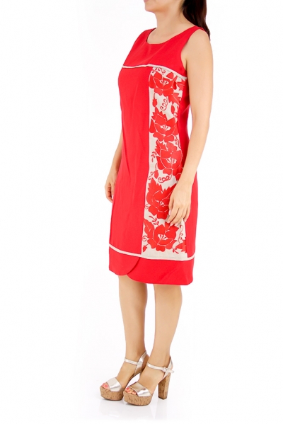 Beautiful Linen Red Dress With Details In Sand Color DRESSES