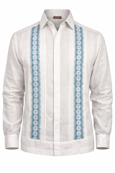 Guayabera Nieve Bordado en Punto de Cruz Lino 100% GUAYABERAS 