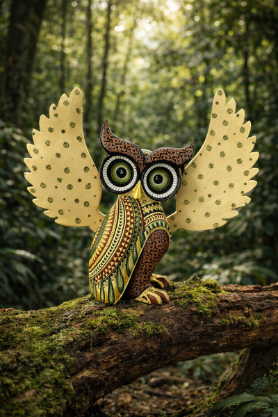 Artisan Made Handmade and Hand-Painted Mexican Owl Wood Alebrije ALEBRIJES - CARVED PIECES