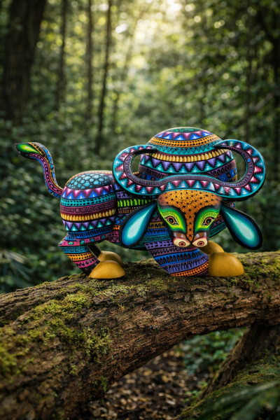 Artisan Made Handmade and Hand-Painted Mexican Bull Wood Alebrije ALEBRIJES - CARVED PIECES