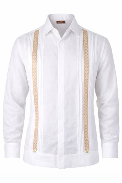 Guayabera de Lino Con Bordado Color Caqui GUAYABERAS 