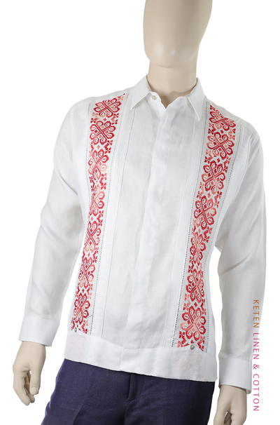 Exclusivo Guayabera De Lino Con Bordado A Mano Punto de Cruz GUAYABERAS 